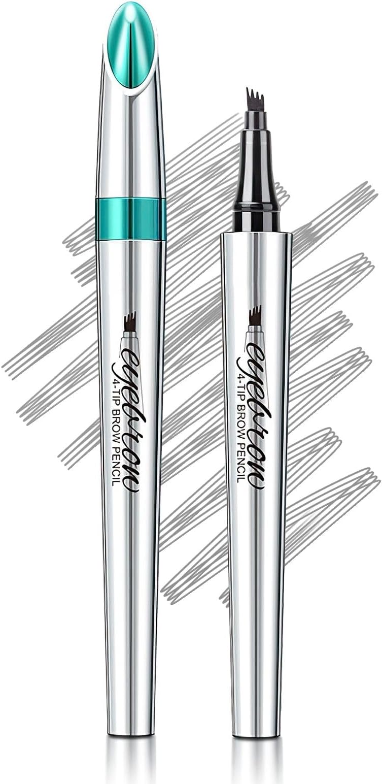 Eyebrow Microblading Pencil with 4-Fork-Tip, Lift and Snatch Brow Tint Pen, Waterproof & Long-Lasting Creates Natural-Looking Brows for Women (Dark Gray)