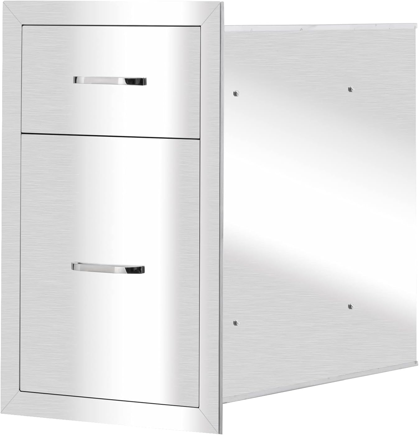 HomVent Outdoor Kitchen Drawers, Flush Mount BBQ Drawers Double/Triple Layer Access Storage Drawer, Stainless Steel Kitchen Drawer for Outdoor Kitchens or BBQ Island (20.35 x 12.99 x 20.86 inch)