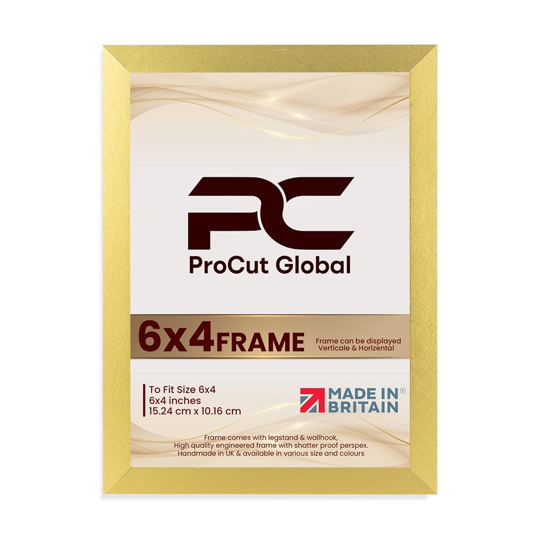 Procut Global 6X4 Gold Picture Frames – Sleek Wooden Photo Frame with Shatterproof Perspex for Wall or Tabletop – Perfect for Posters, Certificates, Prints–Multiple Sizes & Colors Available