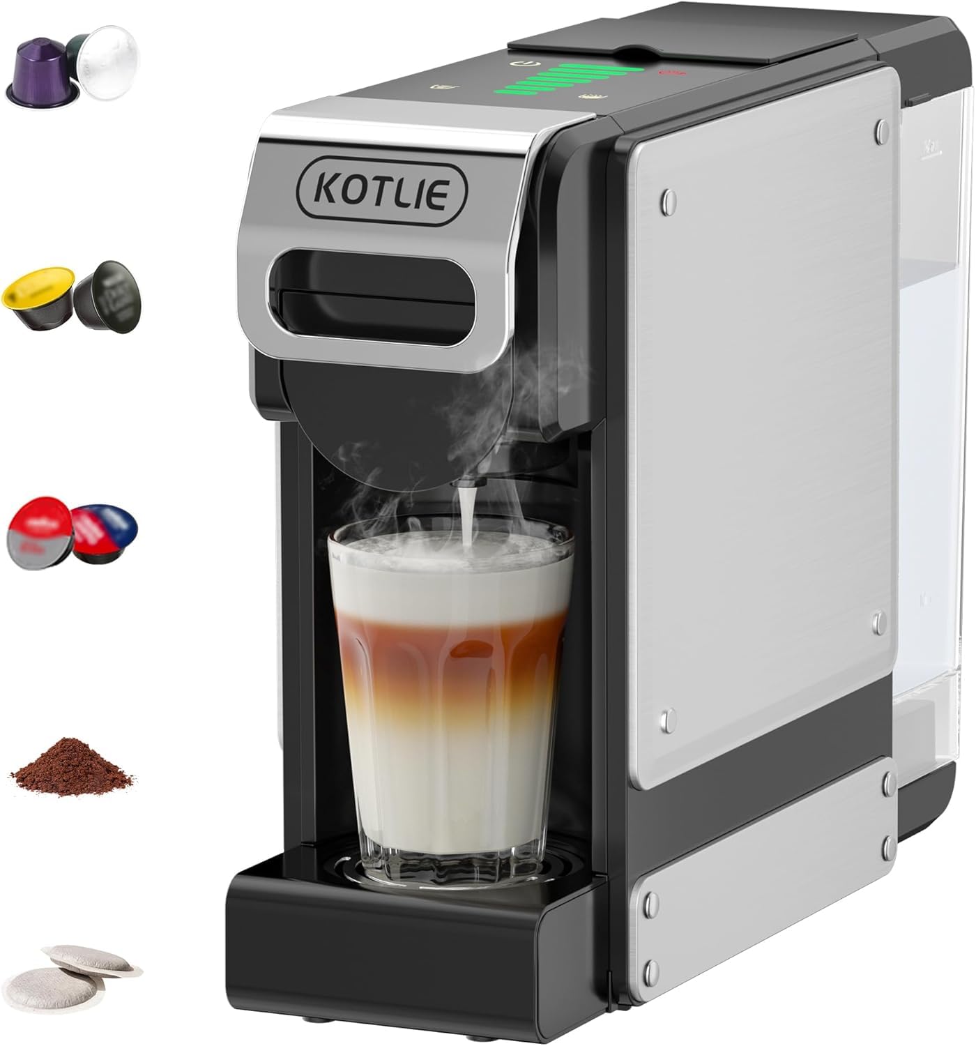 Cafetera de cápsulas 5 en 1 para cafetera Nespresso Original/Dolce Gusto/A MODO MIO/ESE (44 mm) y café premolido, 7 ajustes de volumen de agua
