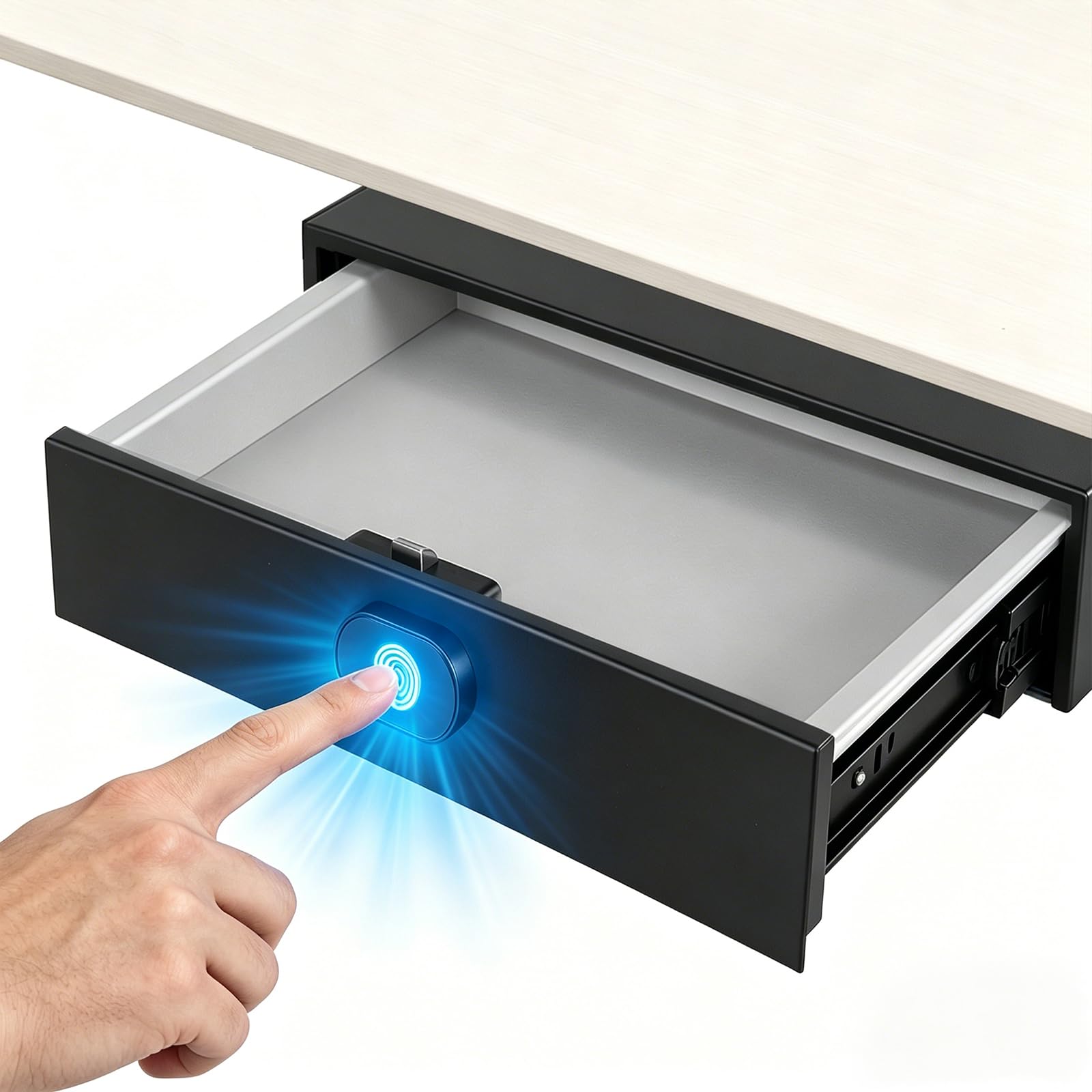Coffre Fort Discret Sécurité par Empreinte Digitale Tiroir 35×28×7 cm | Petit Coffre Fort avec USB-C Verrouillage Automatique et Rails Silencieux pour Maison Bureau Hôtel et Armoire