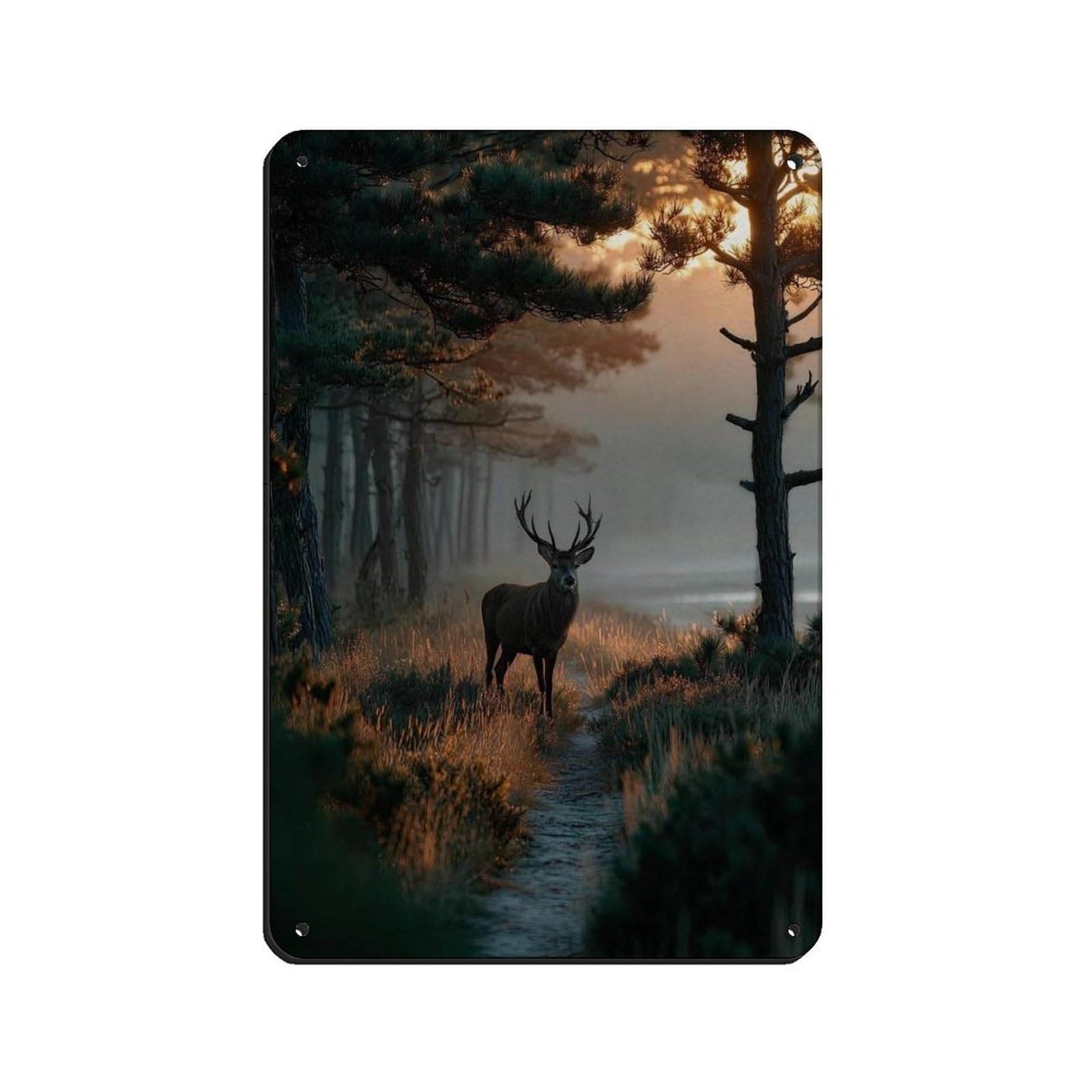Poster rétro métal cerf forêt | Idée cadeau déco nature originale 20x30