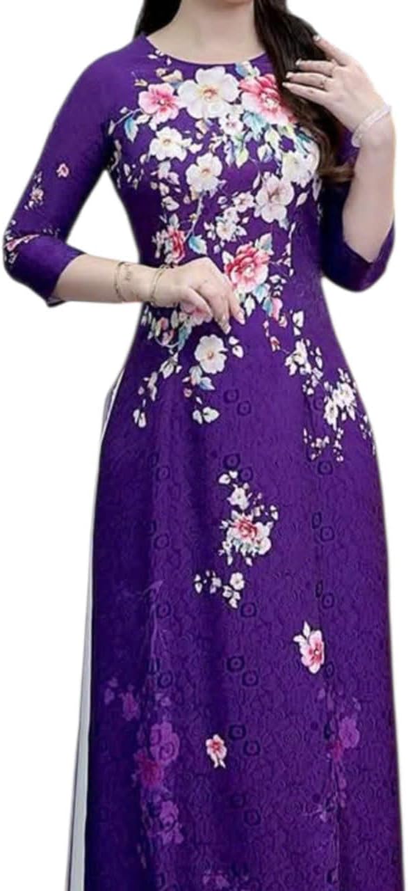 Traditional Vietnamese Ao Dai for Women, 3D Floral Pattern, Thai Tuan Brocade Material, Ao Dai and Pants (056Tm, 3XL)