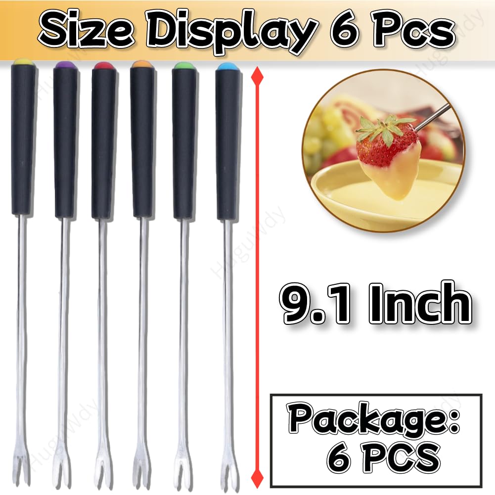 Stainless Steel Fondue Forks 6Pcs 9.1" with Heat Resistant Handle Color Fondue Set Fondue Sticks Fondue Cheese for Grill Cake Chocolate Meat Fruits Cheese Fondue Fountain Roast Marshmallows Dessert — Amazon image 2