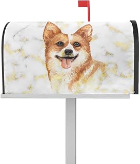 Mailbox Cover Magnetic Funny Dog Marble Abstract Golden Crack Mailbox Covers Standard Size 21x18in,Mailbox Covers Wrap Post Letter Box Cover for Garden Yard Outdoor Decor Animal Pet Corgi