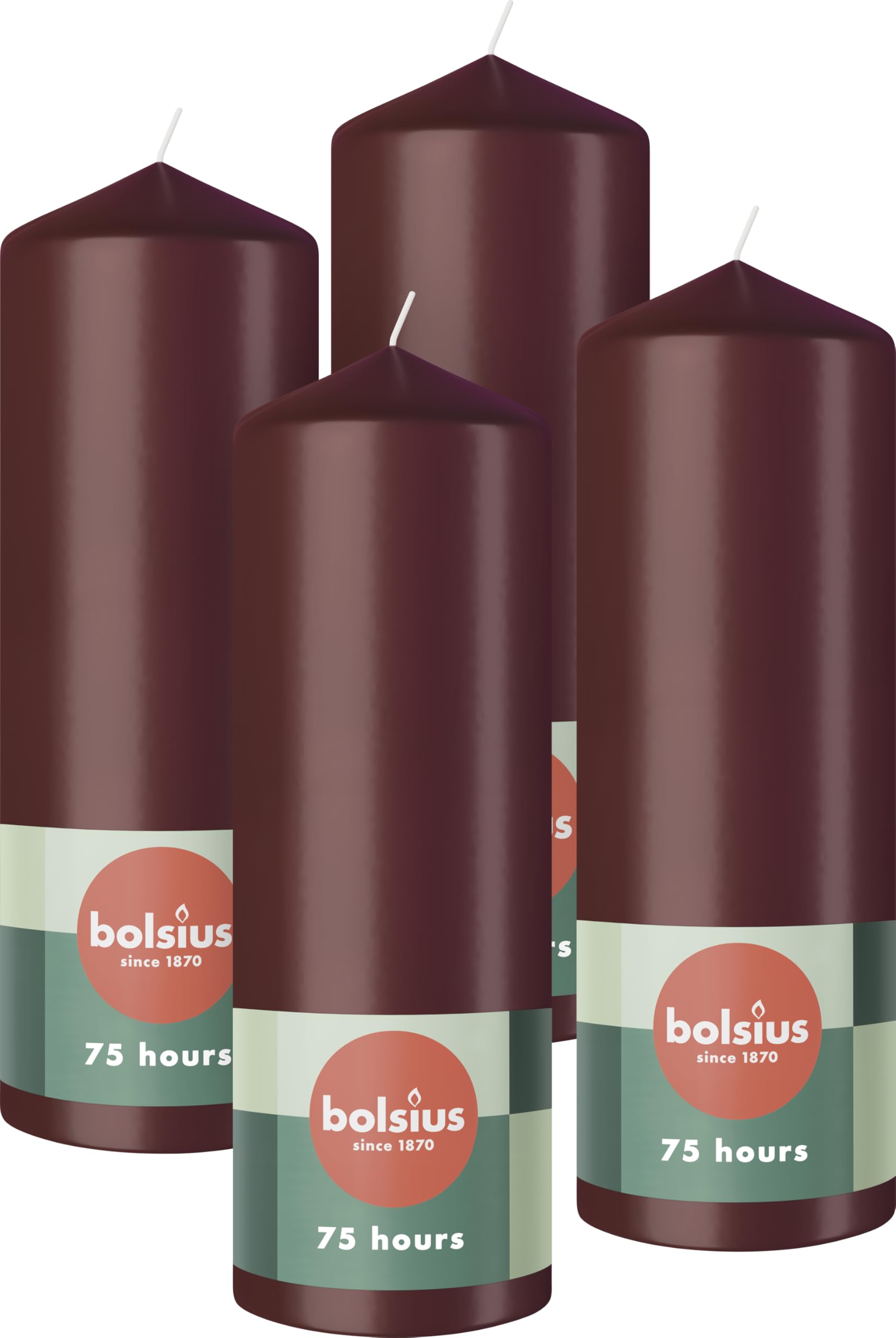Bolsius Gładkie świece pieńkowe – bordowa czerwień – 4 sztuki – 20 x 6 cm