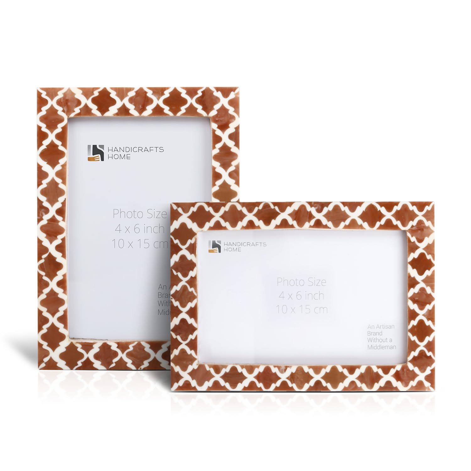 Handicrafts Home Brown-White Brown & White Vintage Photo Frames For Wall Or Tabletop Display, 4X6 Picture Frame Set Of 2,Boho Farmhouse Gallery Wall Frame Set, Artisan Handmade Home Decor, Handmade Moroccan Frame