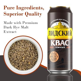 LIDSKI Dark Kvass - Authentic Eastern European Fermented Drink | Fermented Drink Made with Rye Flour, Rye & Barley Malt - Non-Alcoholic Russian Soda - 3-Pack of 15.22 fl. oz (0.45L) Cans