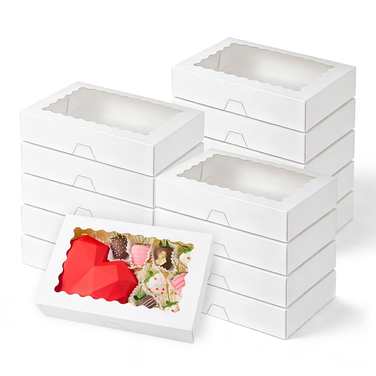 Sblkuy White 15Pcs Cookie Boxes, 12" X 8" X 2.5" Treat Boxes Cupcake Box With Window Bakery Cake Box Dessert Packing For Donuts Pastry Pie Muffins Cake