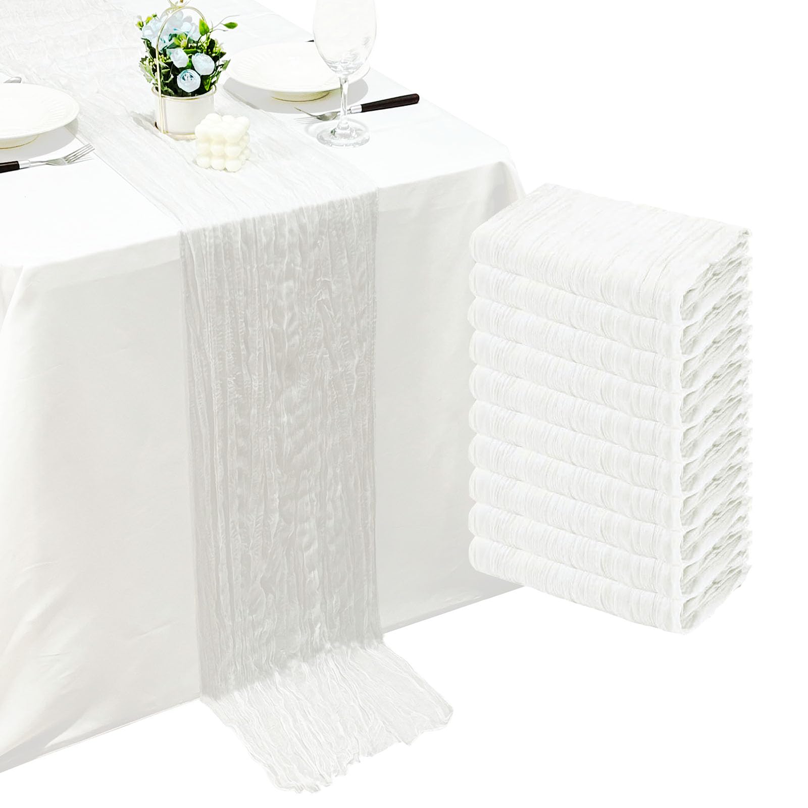 Photo 1 of 10Pack White Cheesecloth Table Runner Sheer Gauze Cheese Cloth Table Runners, White Table Runner for Wedding Party Baby Shower Home Decor