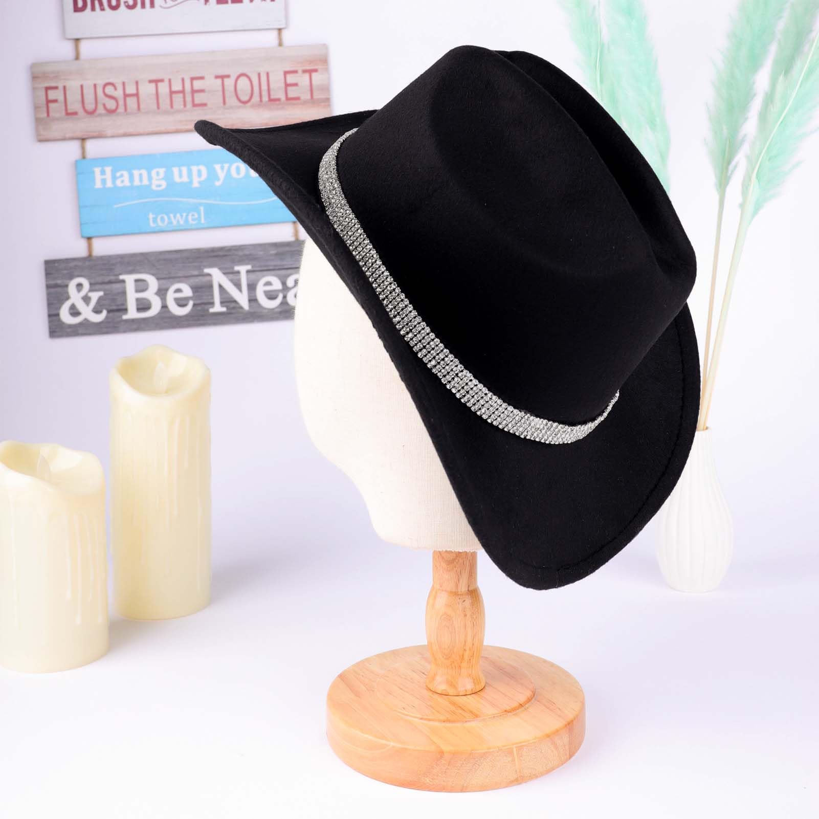 Chanaco Cappello da cowboy per donne e uomini, cappelli da cowboy neri per ragazze, cappello da cowgirl accessori per outfit western, cappelli classici in feltro country