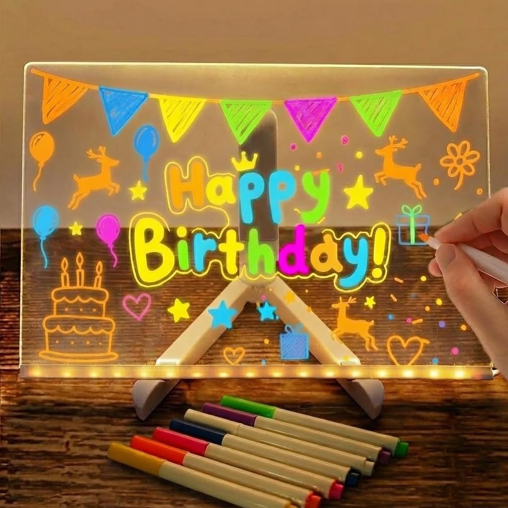 Pizarra Led Pizarra Transparente Tableros de Mensajes Doodle Glow con 7 colores Bolígrafo, Ajustable Soporte para Pintar, Carteles, Decoraciones, LED Tableros de Mensajes