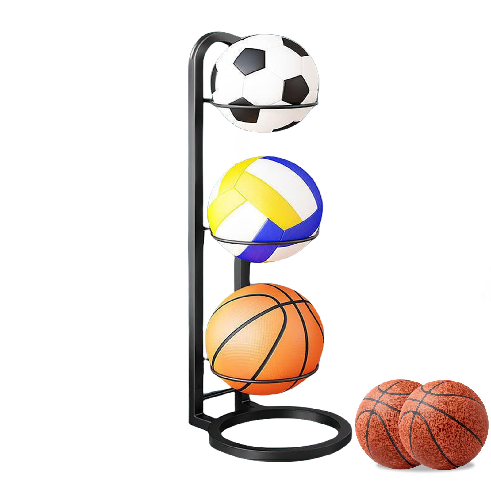 Estante de Bolas de 3 Niveles - Soporte Balon Futbol, Almacenamiento Vertical De Pelotas Portátil para Baloncesto, Fútbol y Voleibol