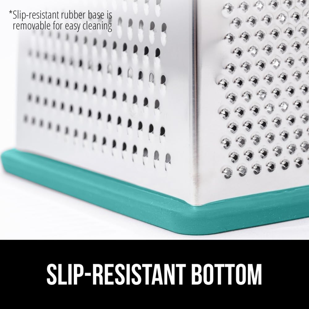 Gorilla Grip Grattugia professionale 100% priva di BPA per formaggio a 4 lati, in acciaio inox, con manico ergonomico, per zenzero, carota, parmigiano, lavabile in lavastoviglie, include contenitore,