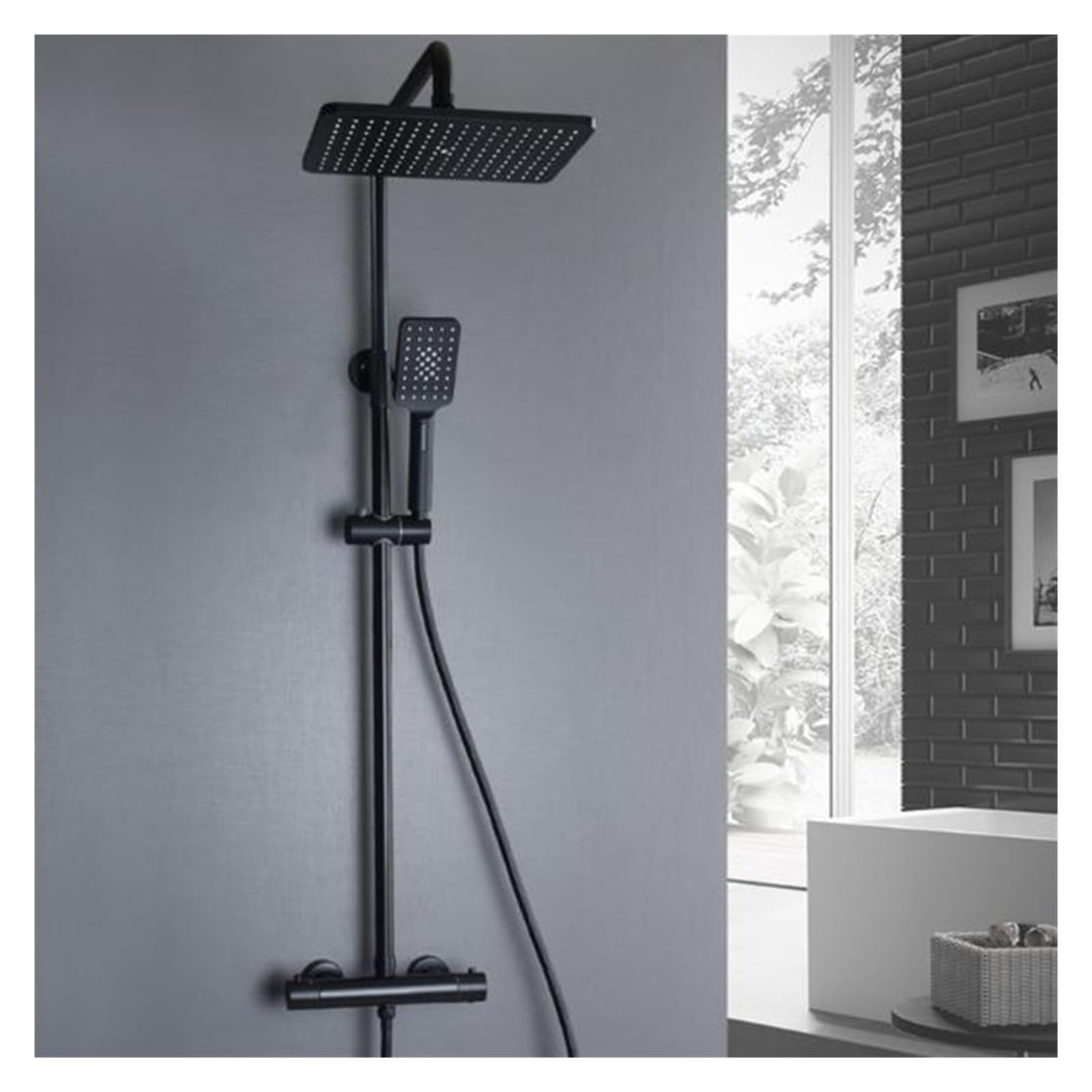 Duschpaneel, Badezimmer-Duschsystem, Kupferkörper, schwarzes Duschset mit zwei Geschwindigkeiten, unter Druck stehende Handbrause mit drei Funktionen(S1824B-TH-2G)