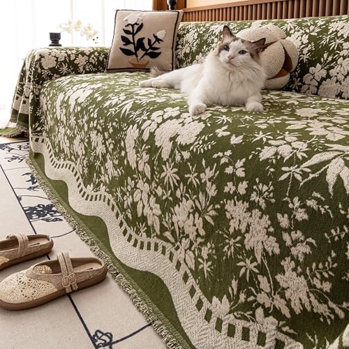 Housse de canapé en chenille verte couvre canapé 3 4 places - 2