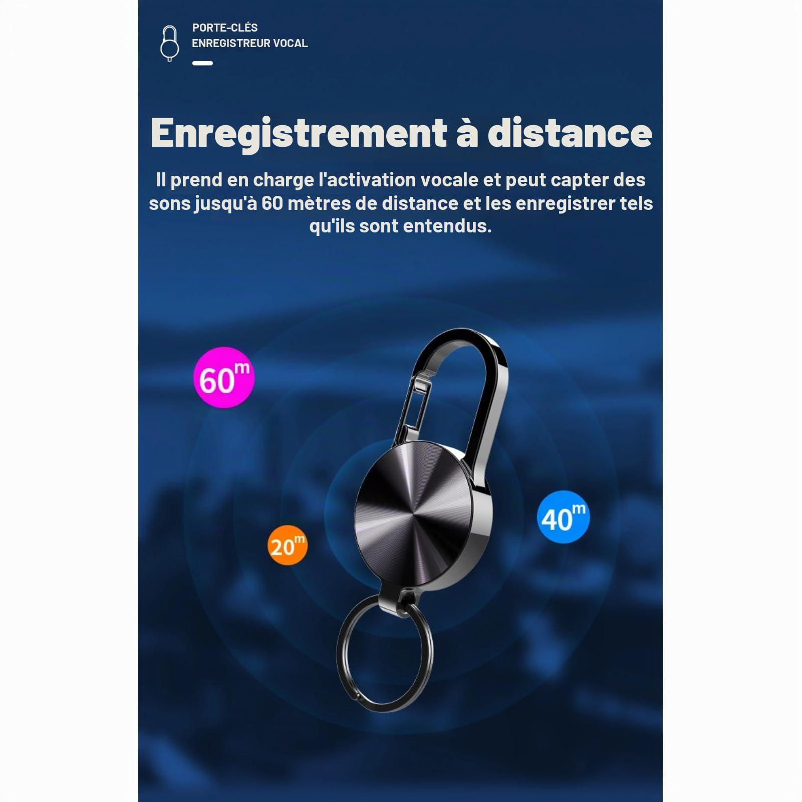 Enregistreur à Commande Vocale, Enregistreur de Poche, Conception de Mini Porte-clés, Réduction du Bruit HD sans Perte, Lecteur MP3, Cadre en Métal pour Réunions éducatives,