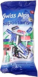 Chocolate Suíço Swiss Alps Napolitains Sortidos Pacote com 500 gramas - Mini Barrinhas de Chocolate Ao Leite, Avelãs, Gianduia e Amargo