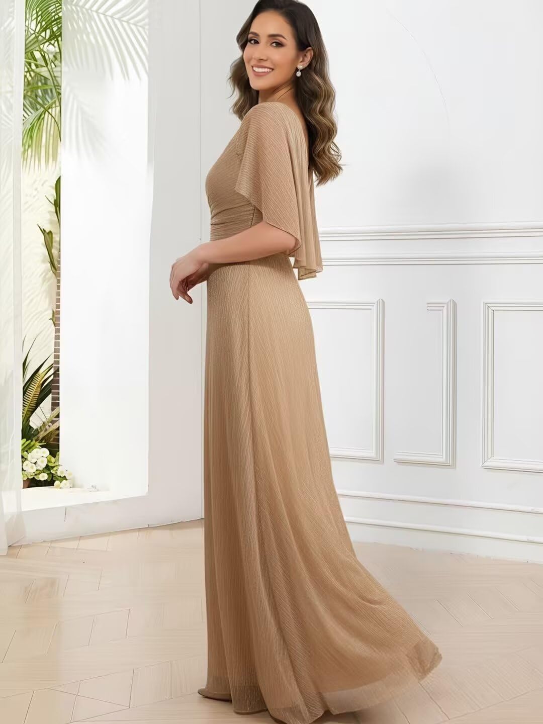 Cape Sleeve Mother of The Bride Dresses for Women Pleated A Line Formal Eevening Gown - Image 4