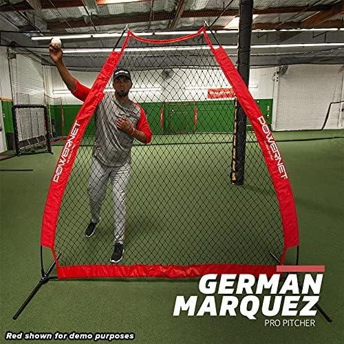 PowerNet German Marquez 7 Foot Portable Pitching Screen A-Frame | Baseball Pitcher Protection | Protector from Line Drives Grounders | Heavy Duty Knotted Netting | Batting Practice