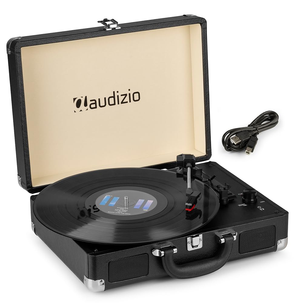 Audizio RP114BK - Giradischi in vinile retrò con altoparlanti incorporati, colore: nero, lettura 33/45 e 78 giri, funzione di numerazione per computer, ideale per ascoltare i tuoi vecchi vinile
