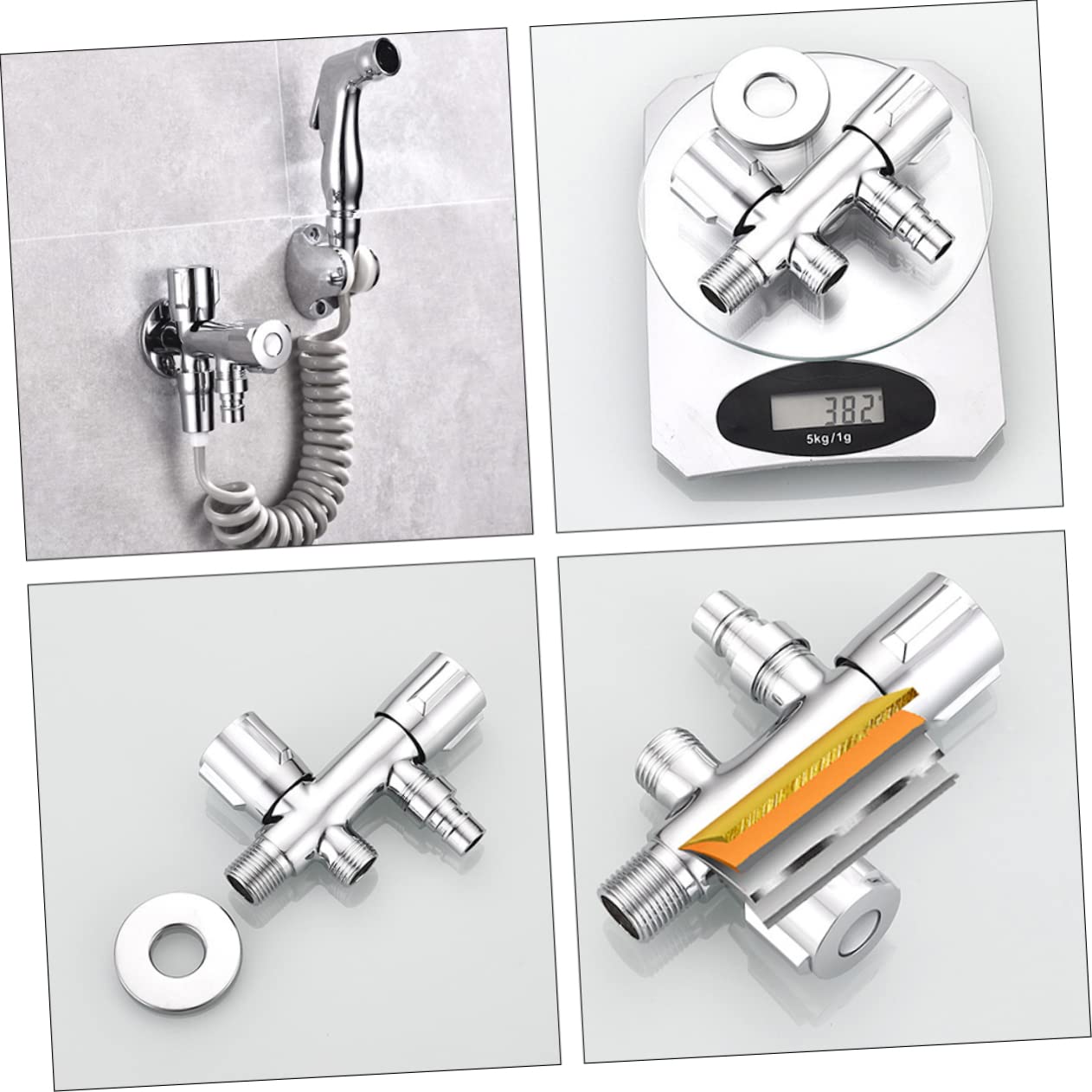 Valvola Doppio Rubinetto per Lavatrice in Acciaio Inox Argento | Uso Domestico in Bagno, per Lavatrice e Lavastoviglie, Design Semplice Lavorazione Professionale