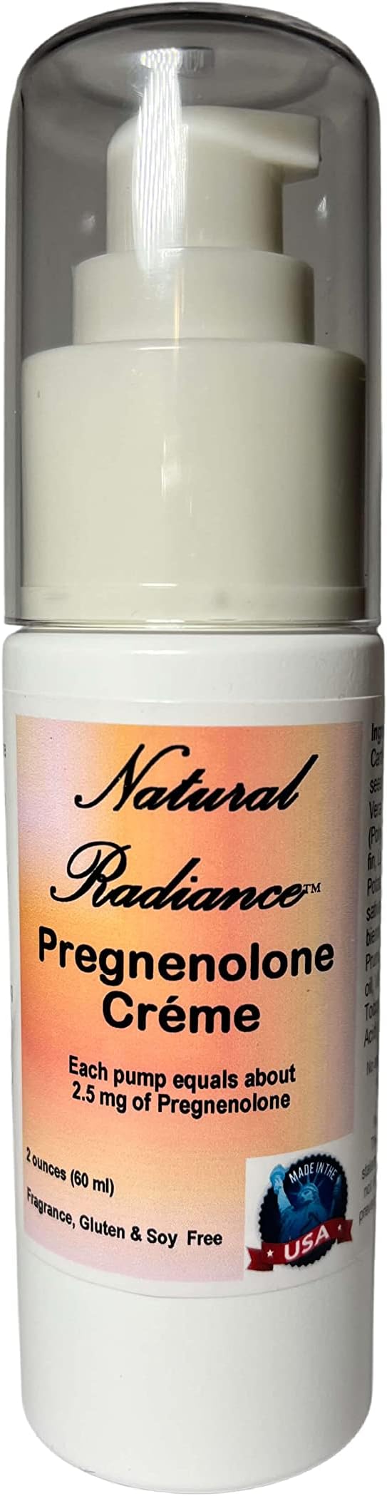 Pregnenolone (Bioidentical) Crème 2 oz. Bottle (60 ml) Beneficial for slowing Down The Aging Process. Fragrance-Free and Soy-Free