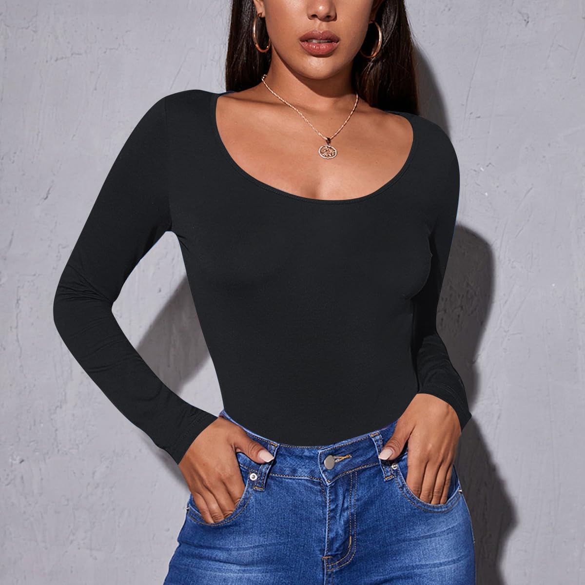 EUYZOU Long Sleeve Shapewear for Women Tummy Control Tops Square Neck Thermal Shirts Body Shaper Compression Top - Image 4