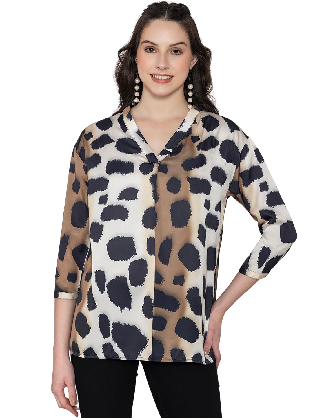 lounge dreams Animal Print Satin V-Neck Women's Top-picture-37