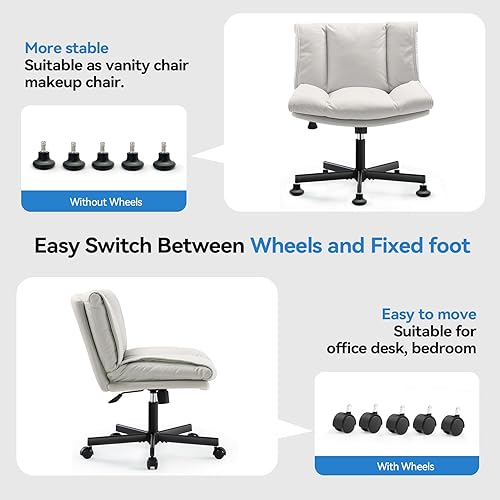 Miniatura 4 de LEAGOO Sillas de escritorio sin brazos con ruedas, silla de oficina con tela técnica, sillas giratorias ajustables para computadora para base del