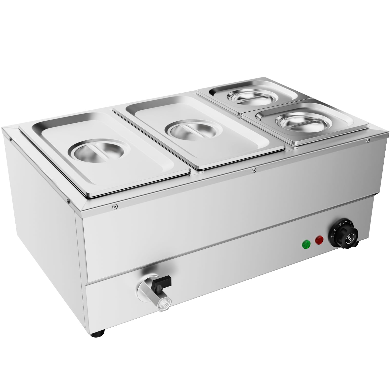 TAIMIKO Commercial Electric Food Warmer Stainless Steel Bain Marie Buffet Food Warmer Steam Table for Catering and Restaurants Wet Well Wet Heat 1500W (2 x 1/3 GN Pans+2x 1/6 GN Pans)