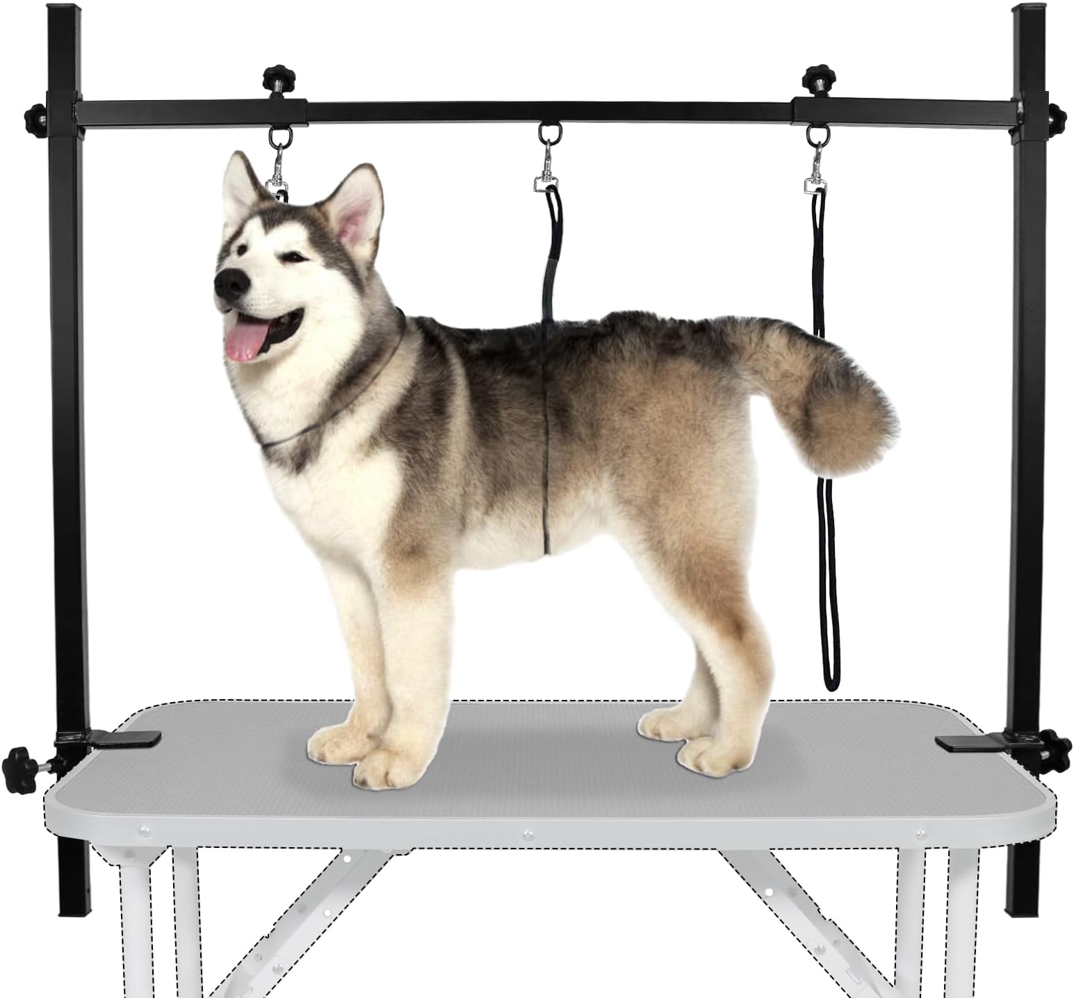 H-Shape Dog Grooming Arm Pet Supplies Grooming Table Arm with 3 Noose and Clamp Heavy Duty Aluminum Alloy Frame with 35.4” Adjustable Height and 36.2” ~ 50” Adjustable Width Dog Grooming Kit