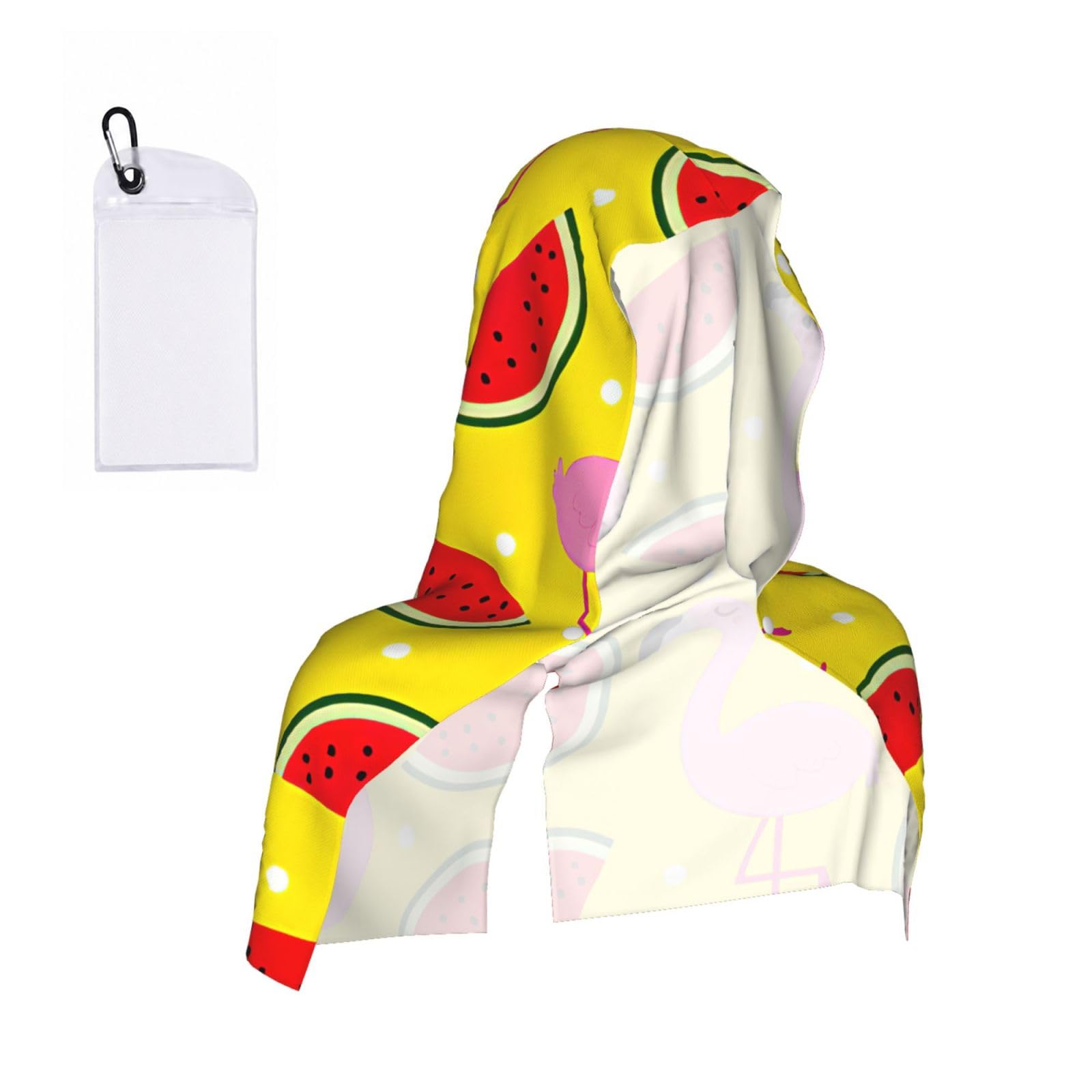 YQxwJL Pink Flamingo And Watermelon Print Unsex Cooling Hoodie Towel, Cools Instantly When Wet Sun Protection For Sports Fitness Gym