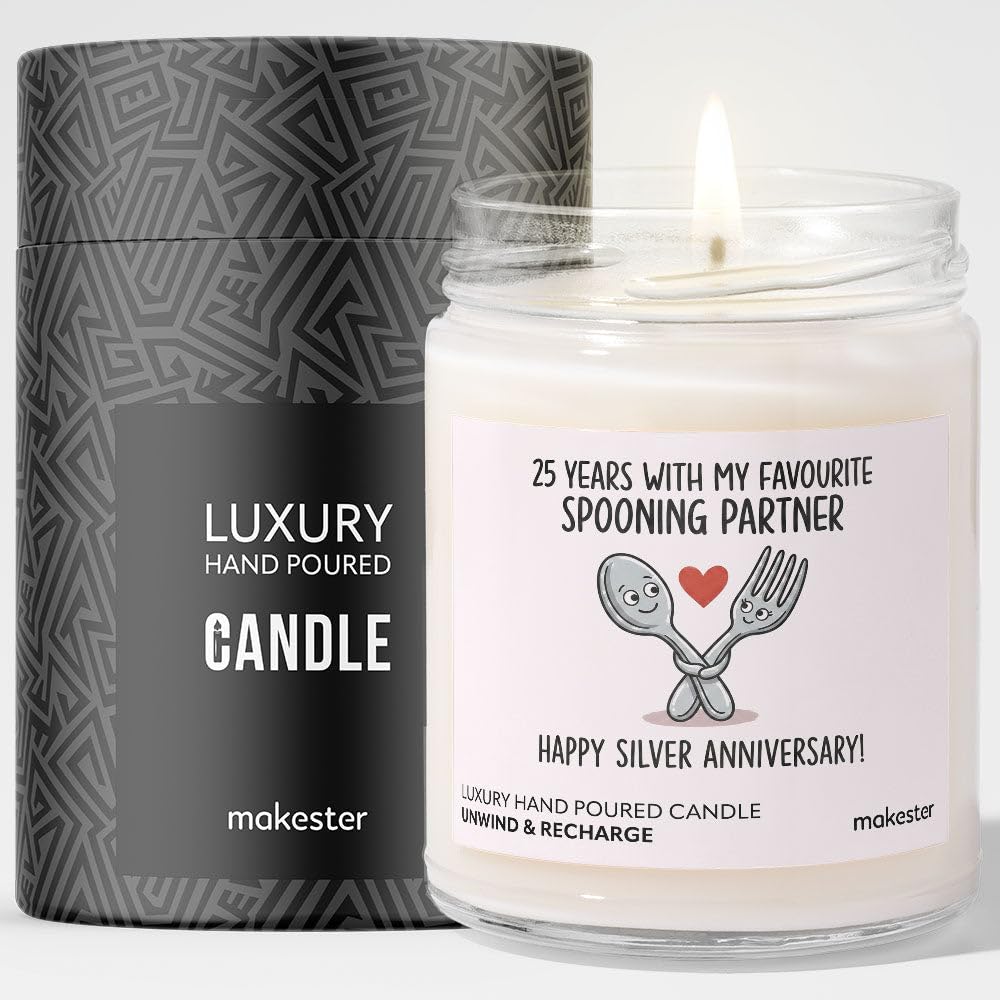 Gift for Silver Anniversary - Luxury Soy Wax Candle - Vanilla, Jasmine, Sugared Almond - Makester — image 1