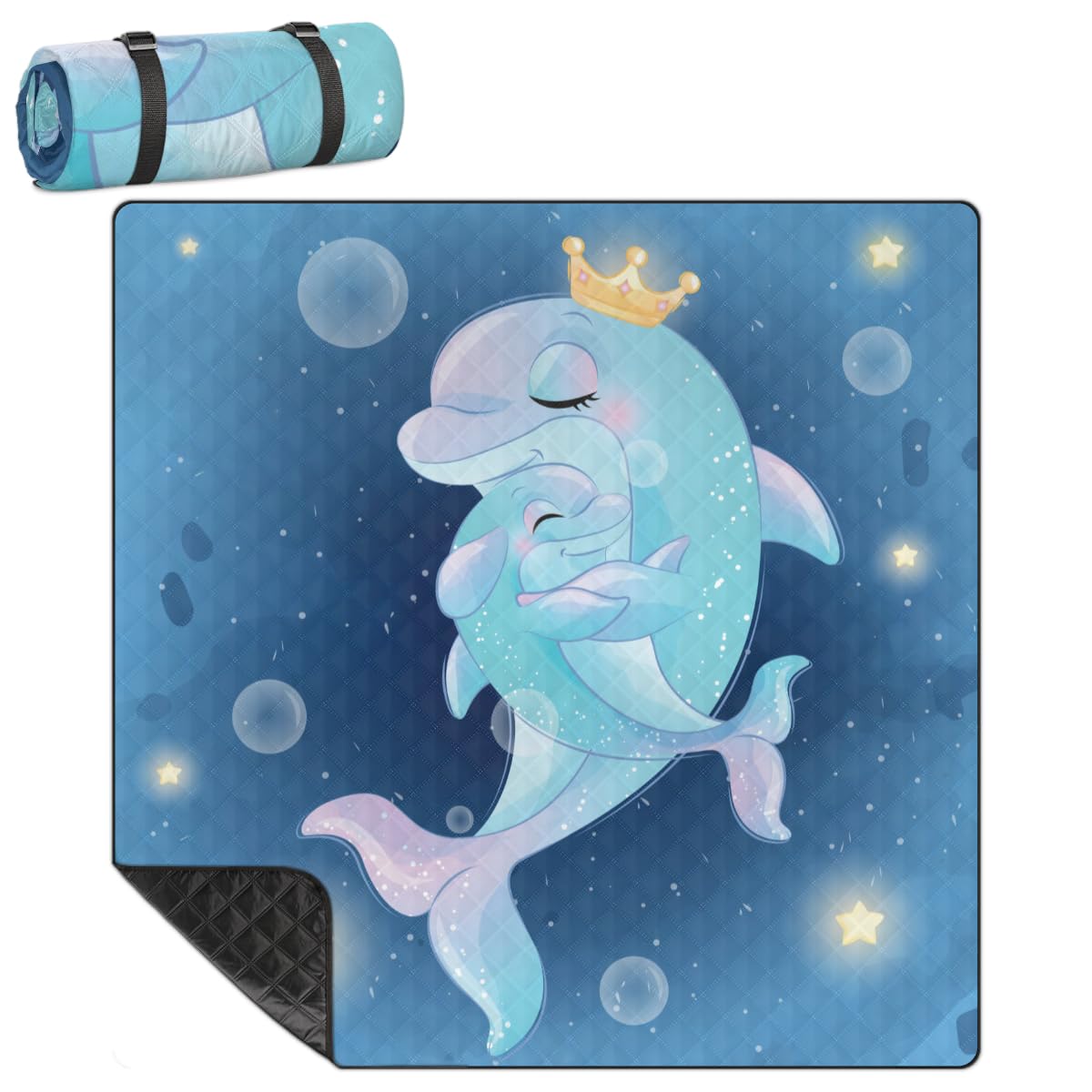 Shimoshe Extra Large Picnic Blankets 79”x 79”, Fantasy Dolphin Waterproof Foldable Picnic Mat with Straps Portable Beach Blanket for Camping Park Grass Beach Indoor