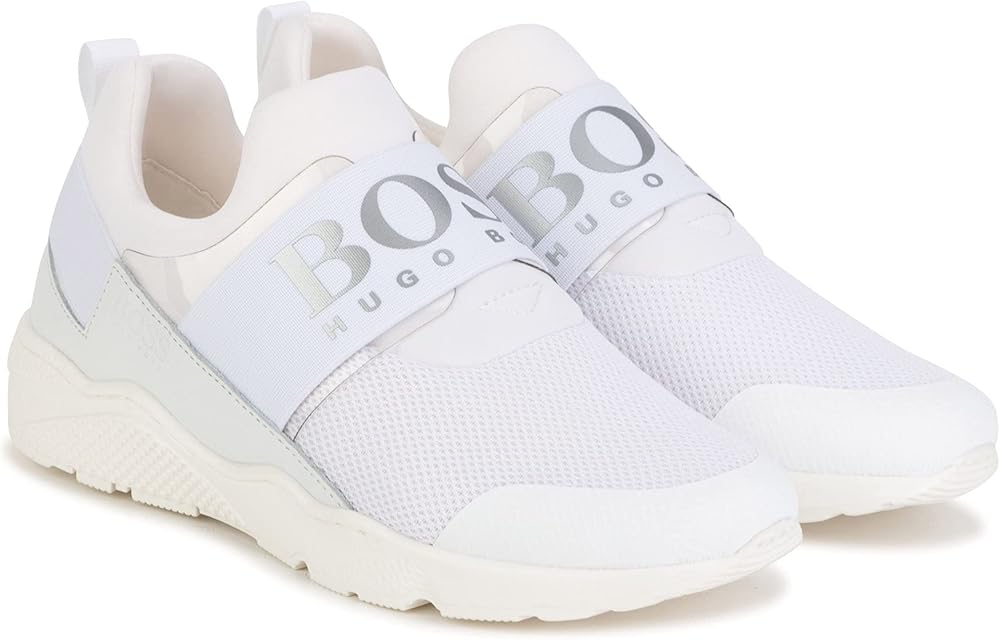 Hugo boss , scarpe sportive, sneakers per bambino/ragazzo  , in pelle e tessuto, bianco E21B