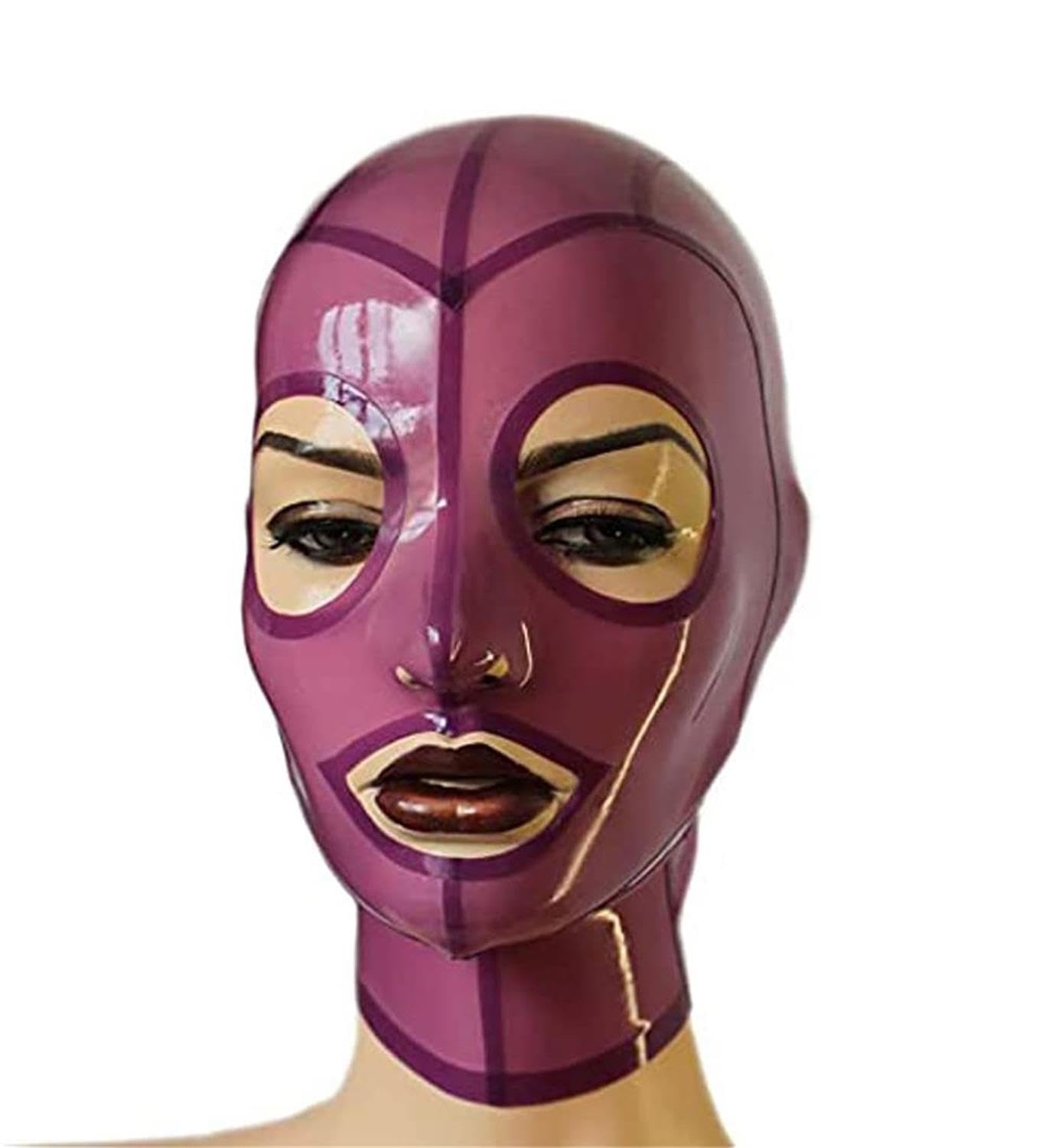 YIYELIY Stripe Latex Hood Back Zipper latex Head Cover Open Eyes Mouth Rubber Mask Cosplay Party Masks (Purple,M)