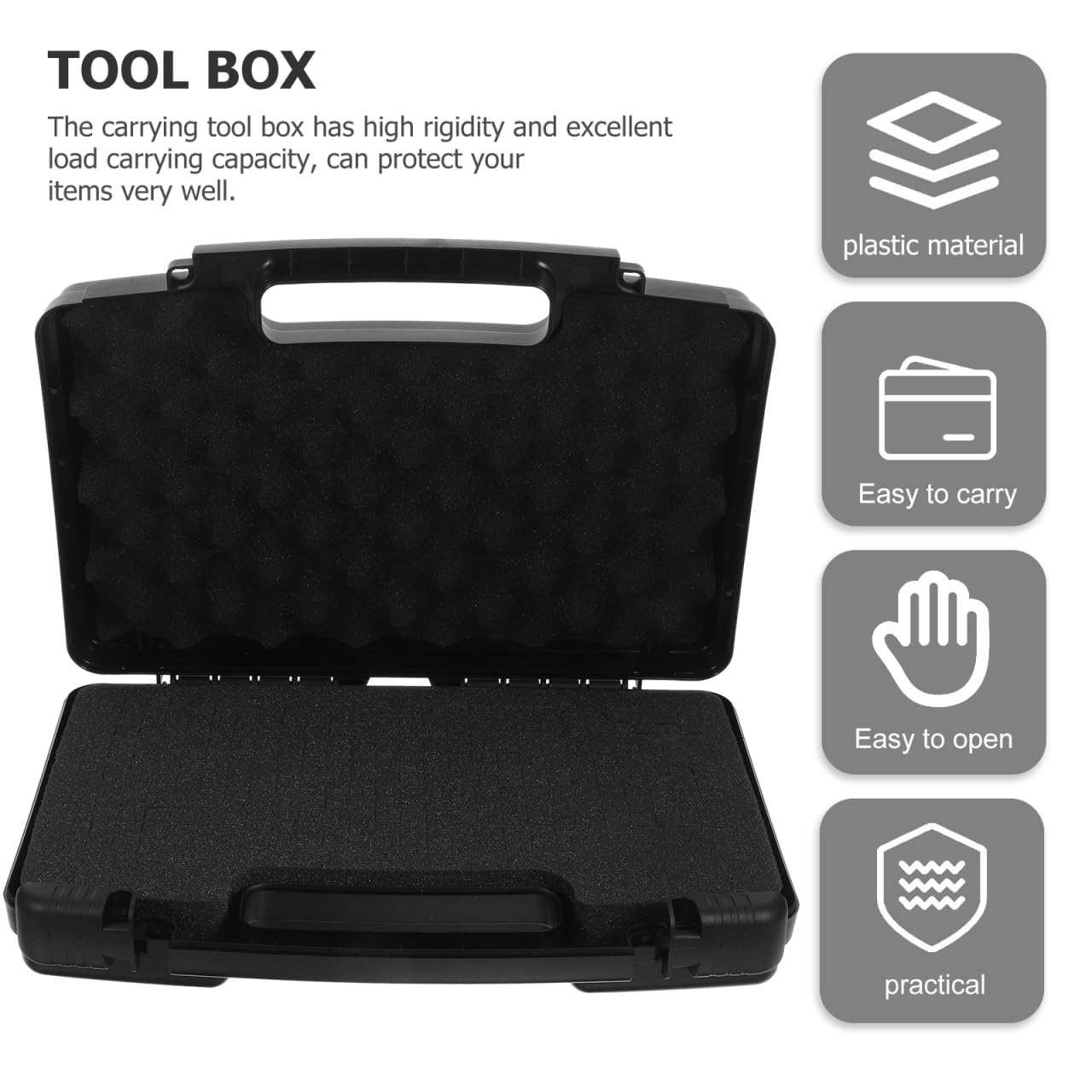 DOITOOL Caja de herramientas de plástico con asa, estuche de transporte de plástico con inserto de espuma, estuche de almacenamiento portátil de herramientas de reparación, organizador de transporte