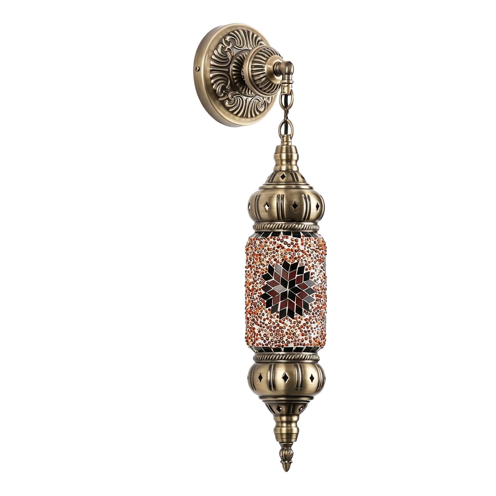 Yjmgrowing Orange Turkish Mosaic Wall Sconce, Moroccan Ethnic Pattern Wall Lamp