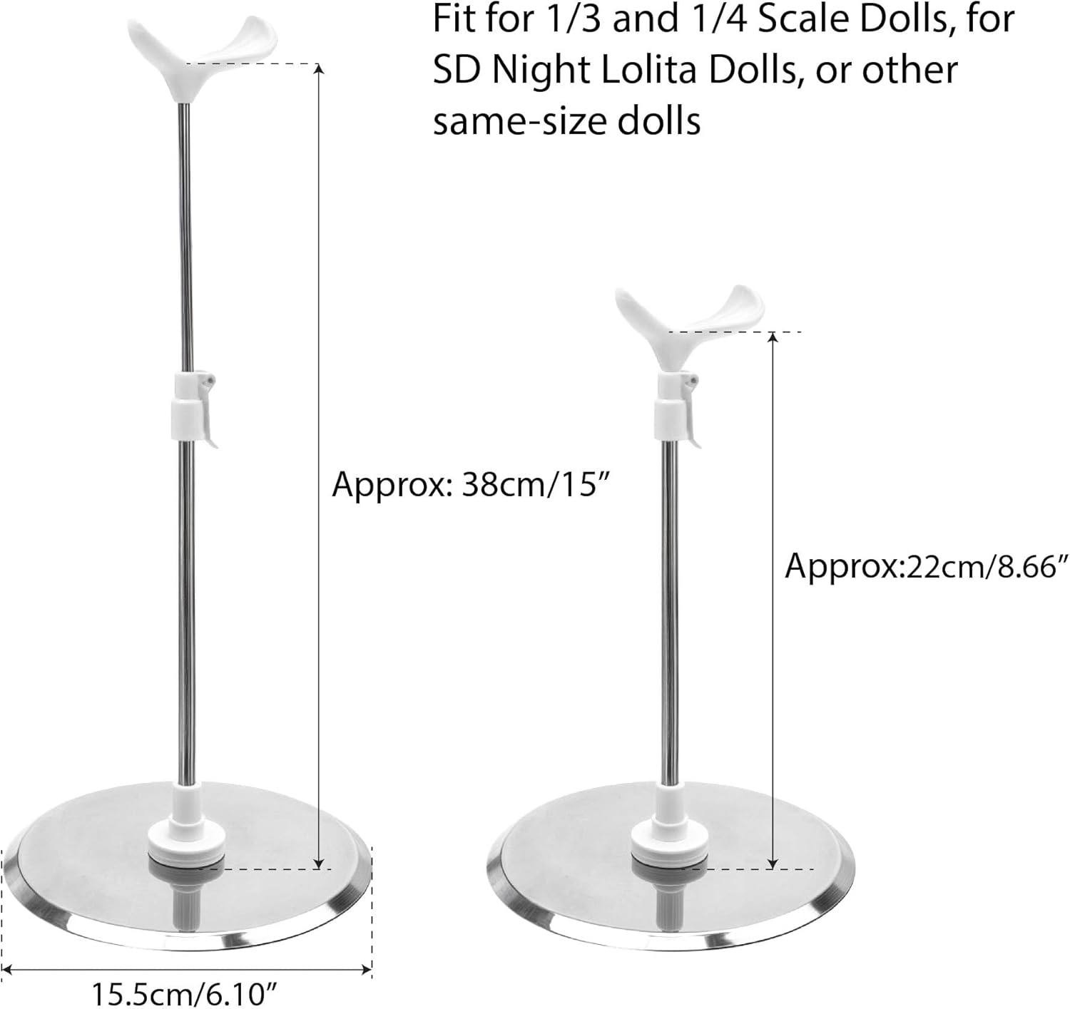 3Pcs Doll Base Stand Fit for BJD Dolls 1/3 1/4 Applicable 15.7" - 27.6" Tall, Stainless Steel Adjustable Small Display Holder Base Support Accessories for Ball Jointed Doll, for Action Figures Posing