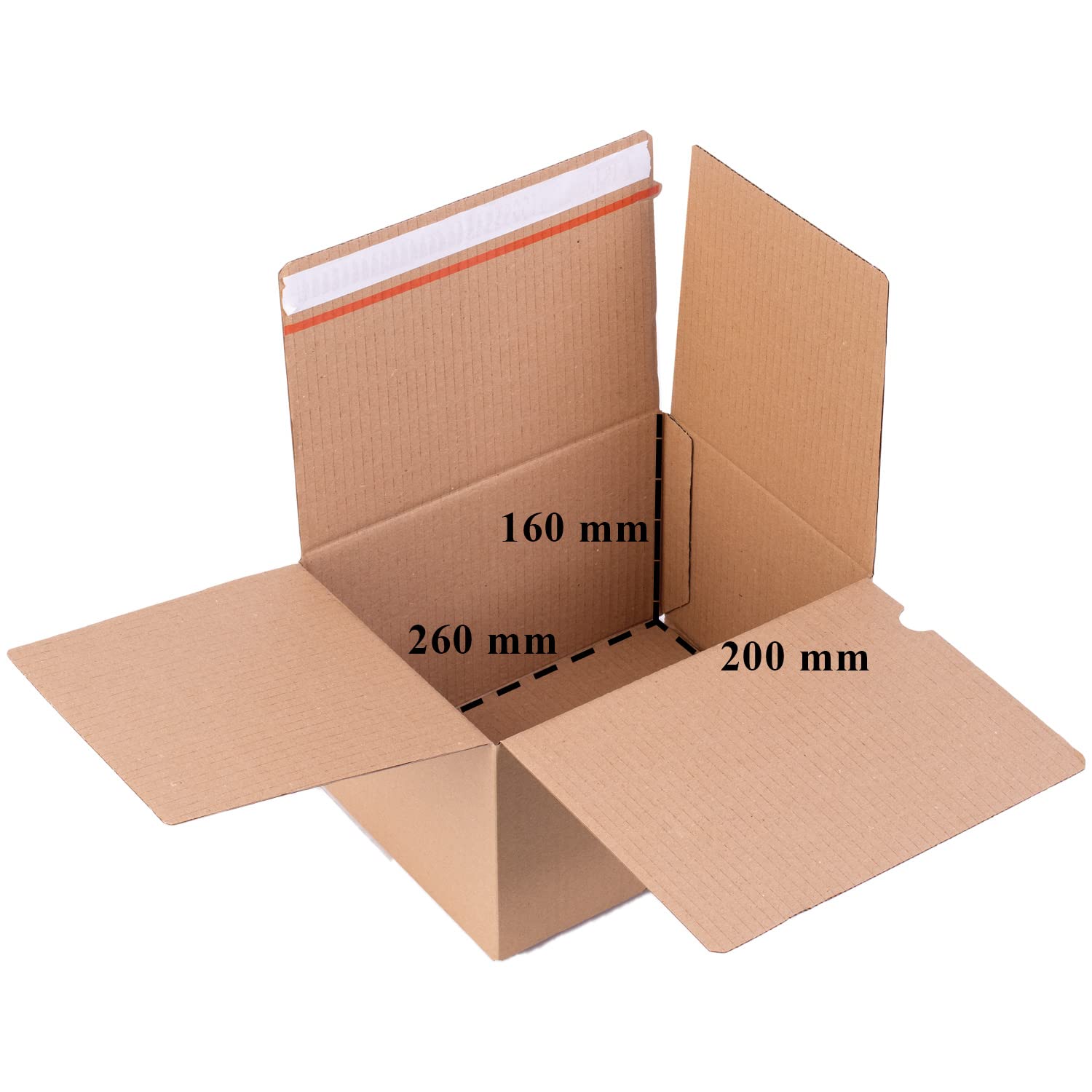smiley pack 60 Stück Automatikboden Karton 260 x 200 x 160 mm | Fix Aufrichtekarton mit Selbstklebeverschluss und Aufreißfaden – Versandschachtel & Versandbox