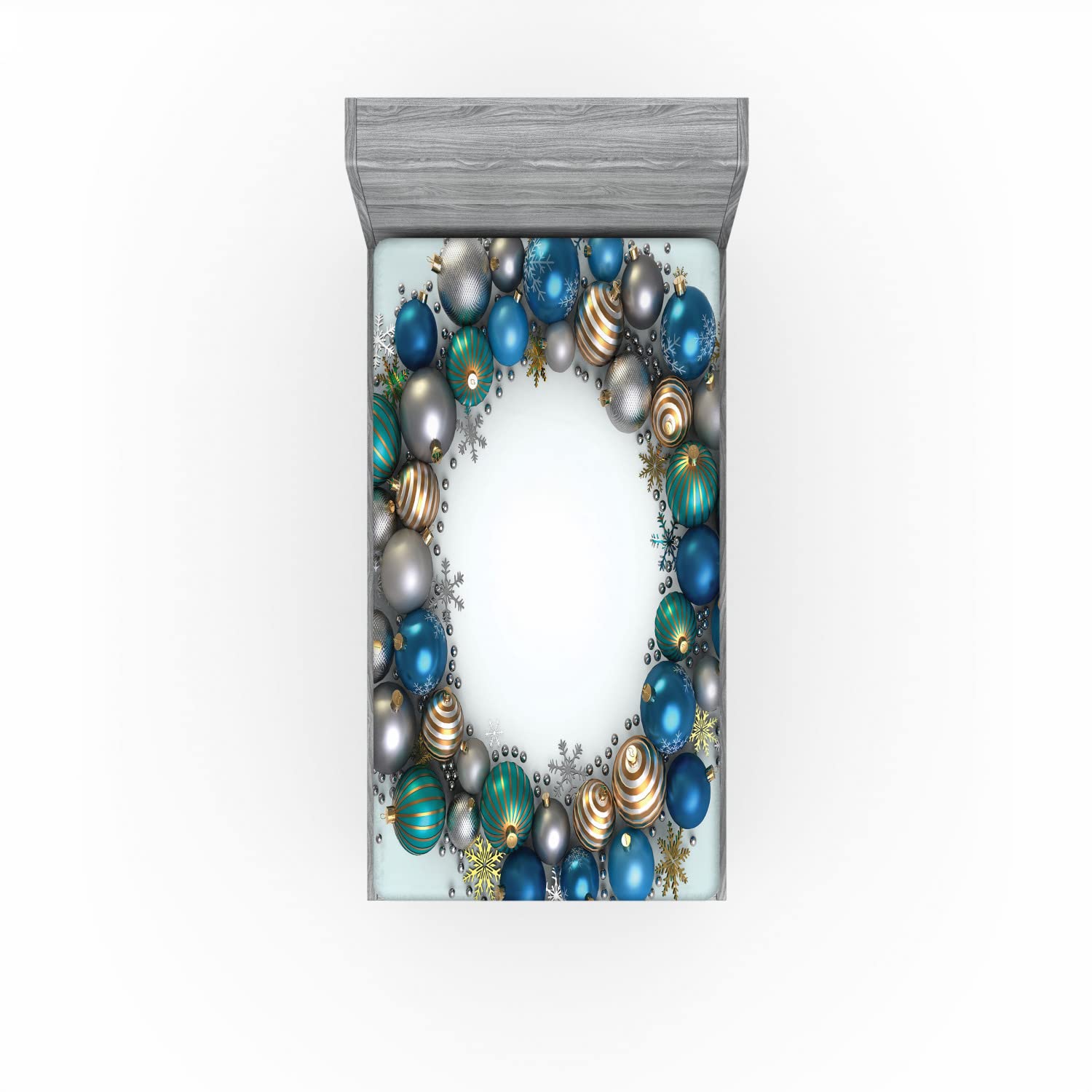 Ambesonne Christmas 2 Pack Fitted Sheet, New Years Ornament, Bed Cover All-Round Elastic Deep Pockets 2 Pieces, Package Contains 2 Twin Size Fitted Sheets, Dimgrey Blue