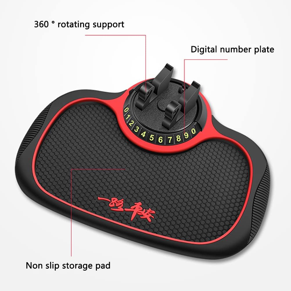 Keenso Car Dashboard Anti Slip Mat, Car 360 Degree Rotating Phone Holder Car Dashboard Anti Slip Rubber Pad for Phones Sunglasses Keys (Non-slipmatblackedge-withhiddennumberbracket)