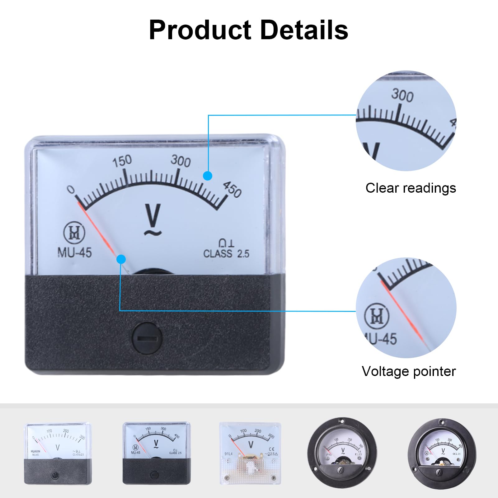 AC 0 – 300 Volt AC0 – 450 V, voltmetro analogico, pannello quadrato/rotondo, indicatore di tensione di tendenza, misurazione della potenza