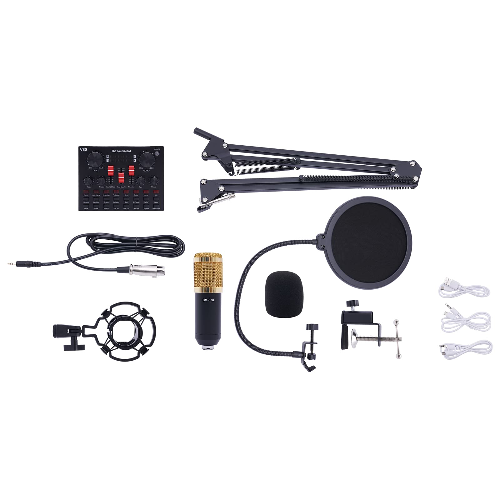 Audio Mixer Microfono a condensatore, Kit microfono da gioco, con scheda audio VBS e supporto per braccio del colletto, microfono USB, per streaming live, canto, gamer