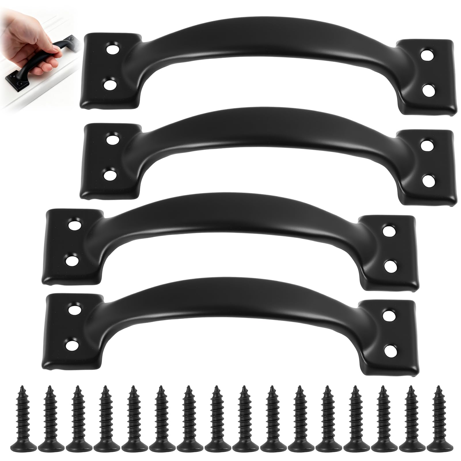 4 PCS Cast Iron Hot Bed Handle with Screws, D Handle Black Japanned Gate Handles for Garden Gates, Shed Doors, Indoor & Outdoor Use, 150mm Door Pull Handles for Cabinets, Wardrobe, and Drawers