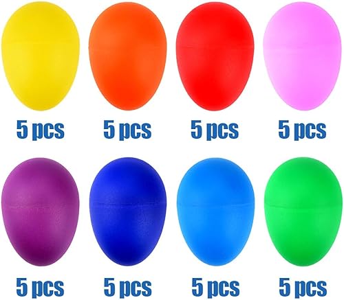 Miniatura 3 de Augshy 40 huevos de plástico para percusión musical, Maracas, huevos de Pascua con una bolsa de almacenamiento para juguetes, aprendizaje de música,