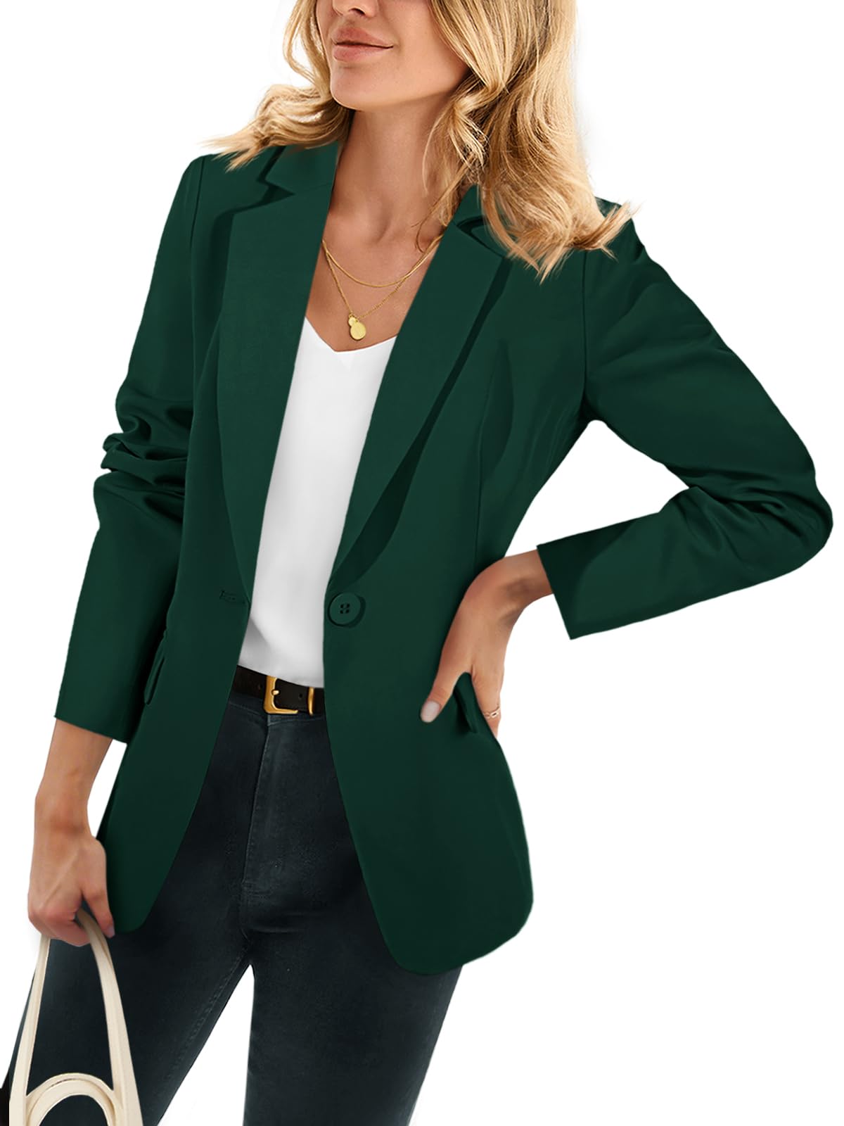 Photo 1 of Cicy Bell Womens Casual Blazers Open Front Long Sleeve Work Office Suit Jackets Blazer Dark Green XS