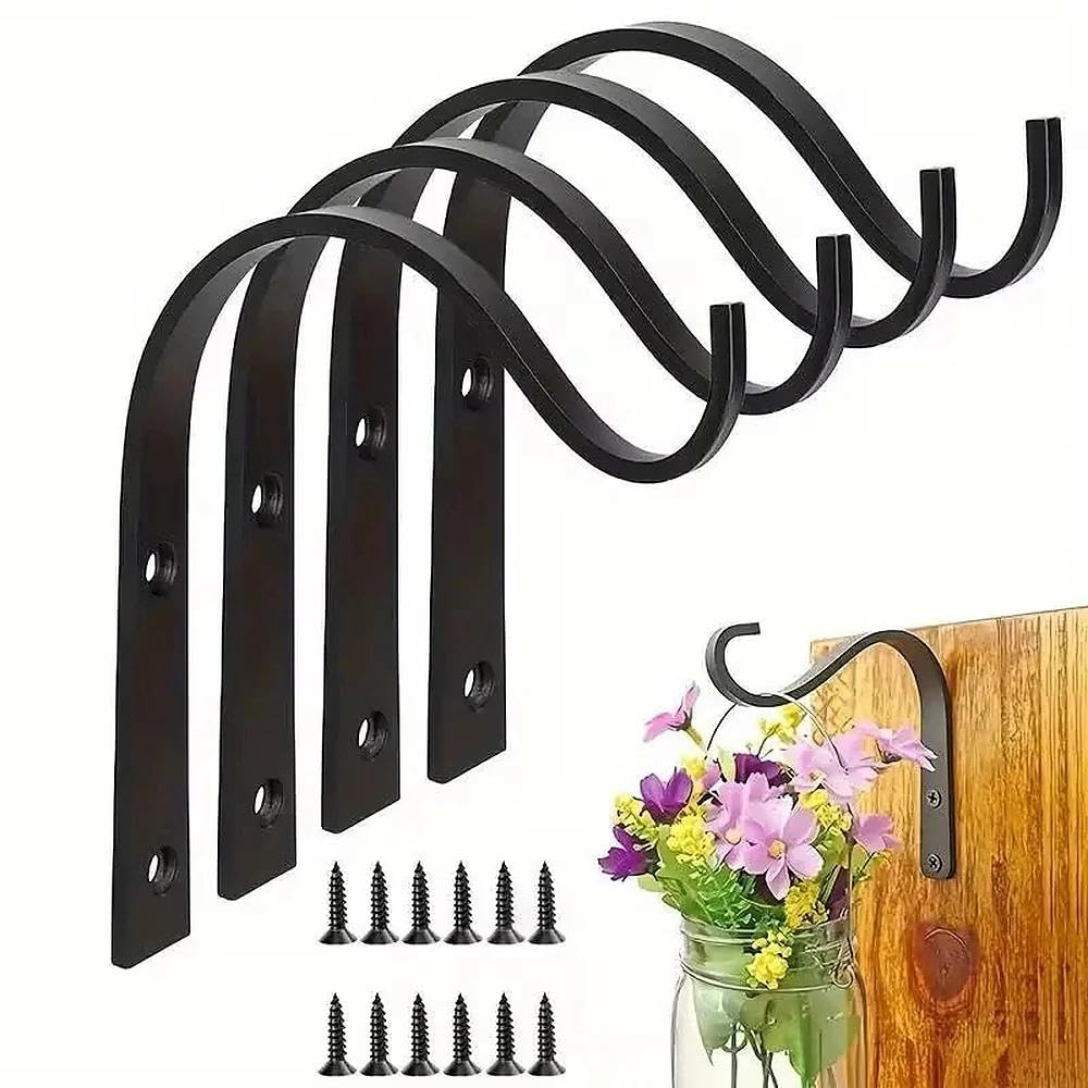 Photo 1 of [PARTIAL SET ONLY 2PCS] Iron Wall Hooks for Hanging Flower Baskets, 4pcs Rustic Metal Hooks for Clothes Plants Lanterns, Heavy Duty Utility Hooks for Bird Feeders Wind Chimes Mason Jars, Indoor Outdoor Wall Brackets for Home
