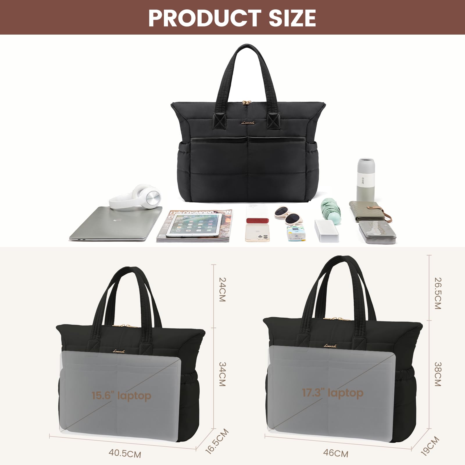 LOVEVOOK Handtasche Shopper Tasche Damen, 15,6 Zoll Puffer Laptoptasche Leicht Laptop Arbeitstasche Groß, Wasserdichte Tote Bag Schulhandtasche Women, Aktentasche Bürotasche für Arbeit, Schule, Reisen